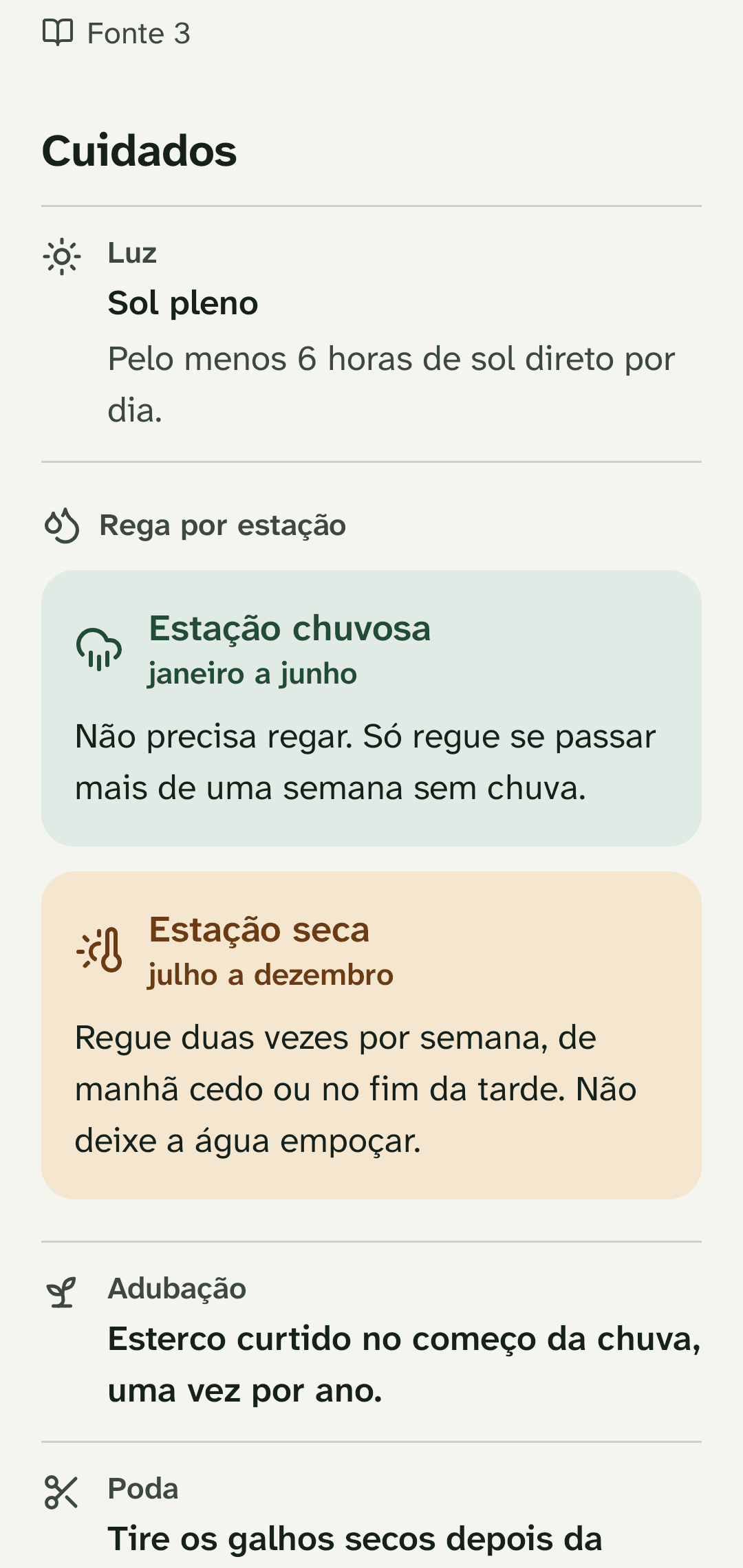 Ficha de cuidados de uma planta