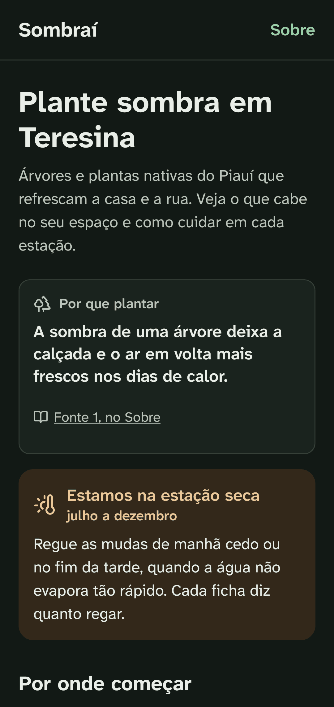 Tela Início no tema escuro