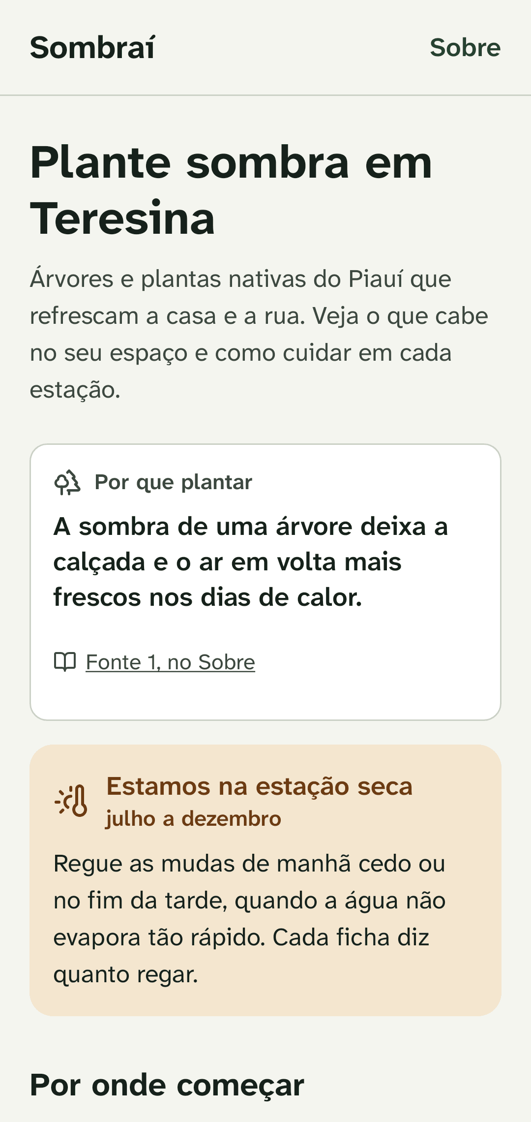 Tela Início do app Sombraí